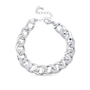 Rhodium Plated with Cubic Zirconia Curd Link Bracelets. - Picture 1 of 4