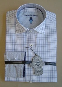 SALE!! Neu mit Etikett $ 125 Luchiano Visconti M JACQUARD-HEMD KARIERT BAUMWOLLMISCHUNG blau 4235 - Bild 1 von 7