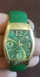 Vtg Joan Rivers Classics Gold Tone Green Leather Watch For Parts - Picture 1 of 3
