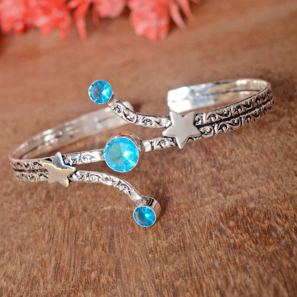 Brazalete brazalete de plata de ley 925 con piedras preciosas de topacio azul de Londres para regalo del día de la madre Foto 1 de 4
