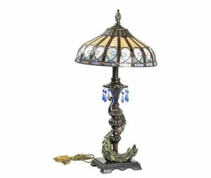 Lampada da tavolo in stile tiffany con decorazione di un pavone a mano 72 cm - Foto 1 di 4