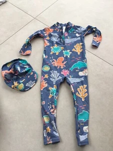 Boys M&S Sun Suit / Swim Suit UV With Hat - Blue - 2-3 Years - Picture 1 of 2