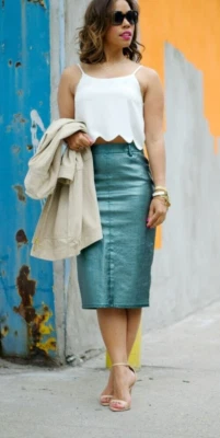 ZARA MUJER 9632/244 VERDE METALIZADO LÁPIZ VAQUERO FALDA ELÁSTICA XS Foto 1 de 4