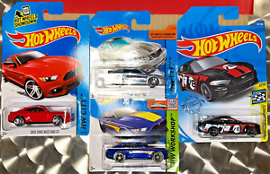 HOT WHEELS 1:64 SET OF 4 FORD MUSTANGS. 1 RED & 1 BLUE 2015, 1 1999, 1 BORLA