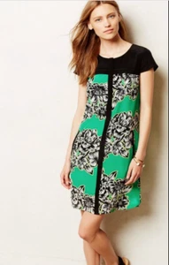 Maeve Ayame Floral Silk Shift Dress Size 4 Green Black Anthropologie - Picture 1 of 8