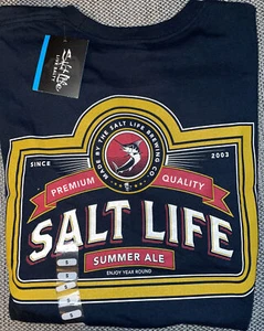 Salt Life Mens Brewing Company T-Shirt Pocket Short Sleeve Navy Blue Small NWT - Picture 1 of 4