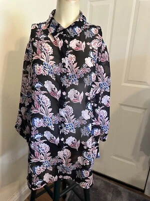Camisa Blusa ATENCIÓN Multicolor Floral Manga 3/4 Abotonada Talla Grande 2X Usada en Excelente Condición Foto 1 de 4