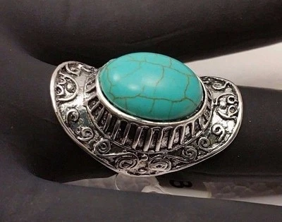 Antiguo anillo de diamantes de imitación turquesa chapado en plata joyería Foto 1 de 4