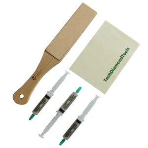 Knife Sharpening Kit of Leather Strop, Three 10% Diamond Pastes and Wool Cloth - Picture 1 of 6