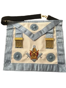 Demolay Masonic Apron Youth Templar Chains Blue Satin Pocket Leather Style NEW! - Picture 1 of 4