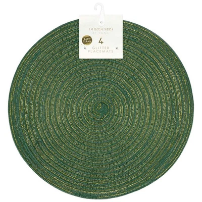 Green Round Glitter Placemats Set Of 4 Table Mats Dining Tableware Essential - Image 1 of 3