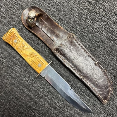 Vintage Colonial Prov. USA 9" Moose Head Fixed Blade Knife With Sheath - Image 1 of 4