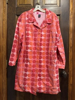 Vtg Mossimo Coat Womens Medium Moss Made Polka Dot Rain Jacket Long Pink 90s  - Image 1 of 4