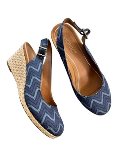 Sandalias de cuña Vionic Coralina alpargata azul con estampado de chevron 9,5 de ancho - Imagen 1 de 16