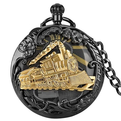 Musical Movement Pocket Watch Train Case Quartz Fob Watches with Chain 2 in 1 - Image 1 of 4