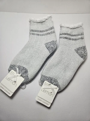 Womens Lemon Terry Cushion Ankle Comfort Socks 2 - 2 Packs (4 Pairs) Grey/White - Image 1 of 4
