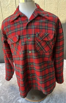 VTG Pendleton Board Shirt Looped Collar Wool  Large Red Lumberjack Plaid USA - Image 1 of 4