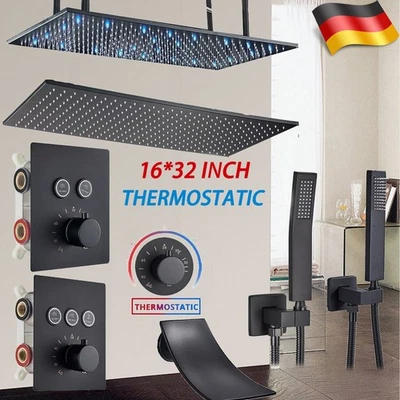 Überkopf-Regenfall-LED-Wasserfall-Duschkopf 40*80cm Edelstahl-Duschanlagen-Set - Bild 1 von 3