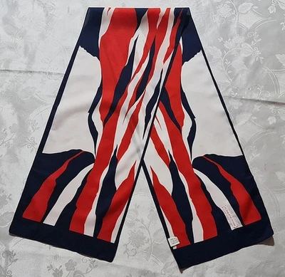 GENTS SCARF VINTAGE AUTHENTIC TEXTURE GEOMETRIC ART BLUE RED  WHITE LONG MEN - Image 1 of 3