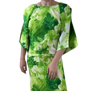 Maxi abito vintage Pomare anni 60 verde psichedelico floreale tropicale hawaiano tiki - Foto 1 di 9