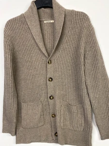 Woolovers chunky cardigan mens M beige Pure wool Fisherman knit 702 - Picture 1 of 5