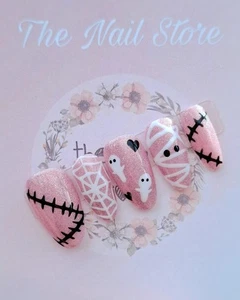 Pink Ghost Mummy Press On Nails / Rosa Halloween Nägel / Mumiennägel / - Bild 1 von 4