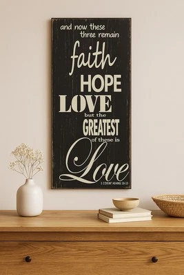 Faith Hope Love Wall Sign – 1 Corinthians 13:13 Scripture Decor | Rustic... - Image 1 of 4
