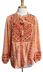 Savanna Jane bestickt Boho orange Ikat Festival Bluse Top Gr. Medium M - Bild 1 von 6