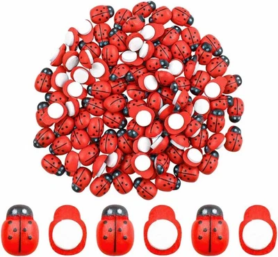 100 Pieces Wooden Ladybugs for Crafts DIY Self-Adhesive Mini  - Image 1 of 4