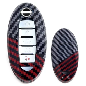 Black/Red Carbon Pattern Hard Key Cover For Nissan Infiniti Oval Shape Smart Key - Bild 1 von 8