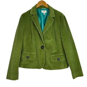 Talbots Women’s Size 14 Green Stretch Corduroy Blazer Jacket One Button Lined - Picture 1 of 11