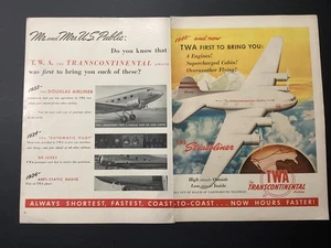 Anuncio impreso de 2 páginas TWA Stratoliner 1940 "TWA First To Bring You" - Imagen 1 de 1