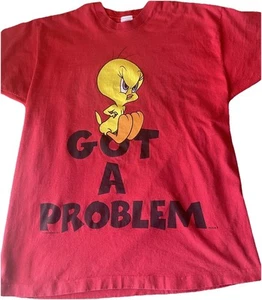 Vintage 90s Looney Tunes Tweety Bird Got A Problem Shirt Adult XL Red 1997 - Picture 1 of 6