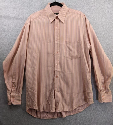 BUGATCHI UOMO CLASSIC FIT L/S Woven Shirt Pink with Green Yellow Stripe Men Sz L - Image 1 of 4