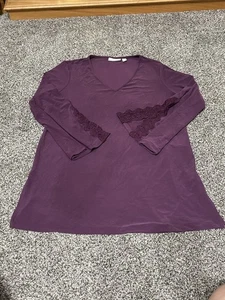 Neu Susan Graver weinrot weinrot V-Ausschnitt Spitzenbesatz Ärmel Tunika Top M - Bild 1 von 13