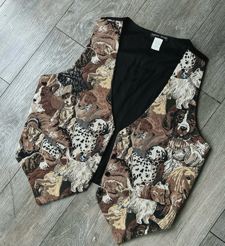 Chaleco tapiz súper lindo para perro L/Xl vintage años 90 hecho en EE. UU. Foto 1 de 1