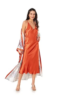 MOONGIRL 2-teiliges Langes Satin-Nachthemd mit Kimono – Elegant & Floral