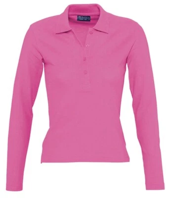 New Ladies Sol's 11317 Long sleeve Cotton Polo. Hot Pink L/12. T7548. - Image 1 of 3