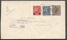 1934 Registered Cover 15c Arch/Provisional/PSE CDS Toronto Ont to Victoria BC