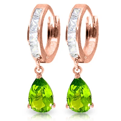 3.9 Carat 14K Solid Rose Gold Huggie Earrings Rose Topaz Peridot - Image 1 of 3
