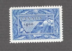 Canada Stamp #302, $1.00 Fisherman, Very Fine, Mint Lightly Hinged, CV +/- $40 - Picture 1 of 2