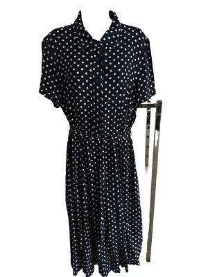 Vestido Orvis Vintage Azul Marino + Blanco Lunares Cinturón Línea A Midi 5B Falda Slv M Foto 1 de 4