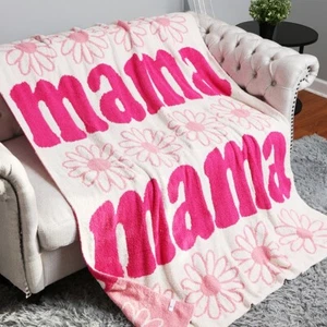 MAMA Daisy Reversible Throw Blanket Soft Floral Cozy Fleece Gift for Mom - Picture 1 of 4