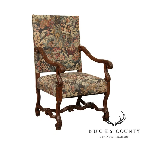 French Louis XIV Style Vintage Needlework Armchair Cover