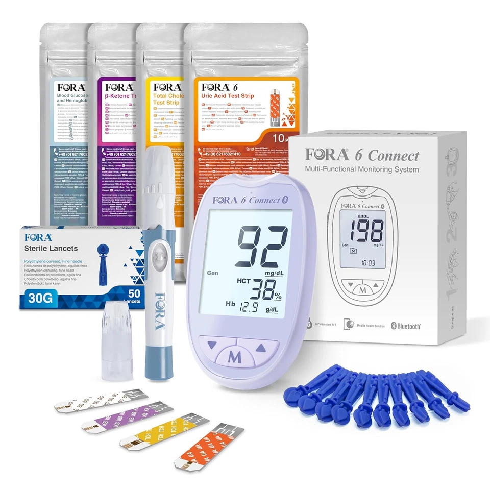 FORA 6 Connect | 4-in-1 Blutzucker-, Keton-, Cholesterin-, Harnsäure-Messgerät - Bild 1 von 4