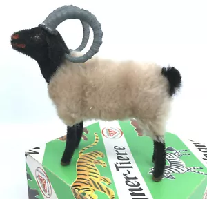 Wagner Kunstlerschutz Ram Mountain Sheep 5in Mohair Flocked Toy Figure Putz Box - Picture 1 of 10