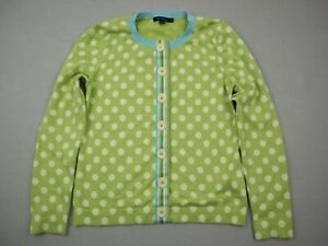Boden Sweater Women 12 Green Polka Dot Cardigan Button Up Round Neck Cotton