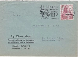 Germany 1957 Hagener Horses Tournament Slogan Hagener Cancel Stamps Cover 29163 - Picture 1 of 2