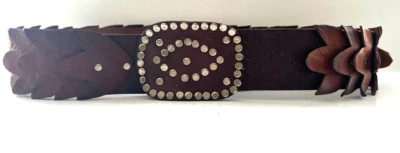 Винтажный коричневый кожаный серебряный гвоздики тисненый 2,5 «широкий ремень 45» длиной богемное Western - Изображение 1 из 4