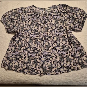 AVA & VIV women's 2X purple & yellow on black floral short sleeve blouse EUC - Picture 1 of 6